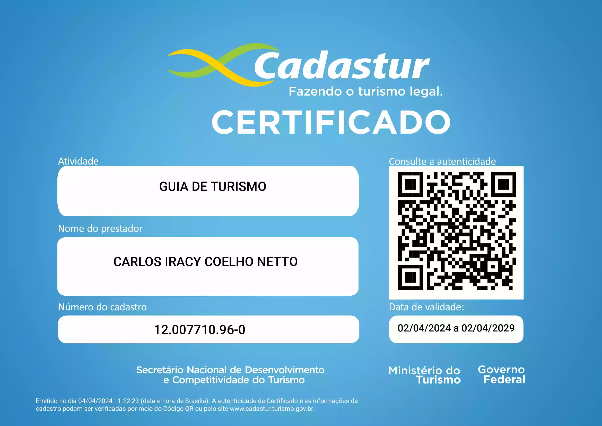 Cadastur Guia Carlos Iracy Coelho Neto